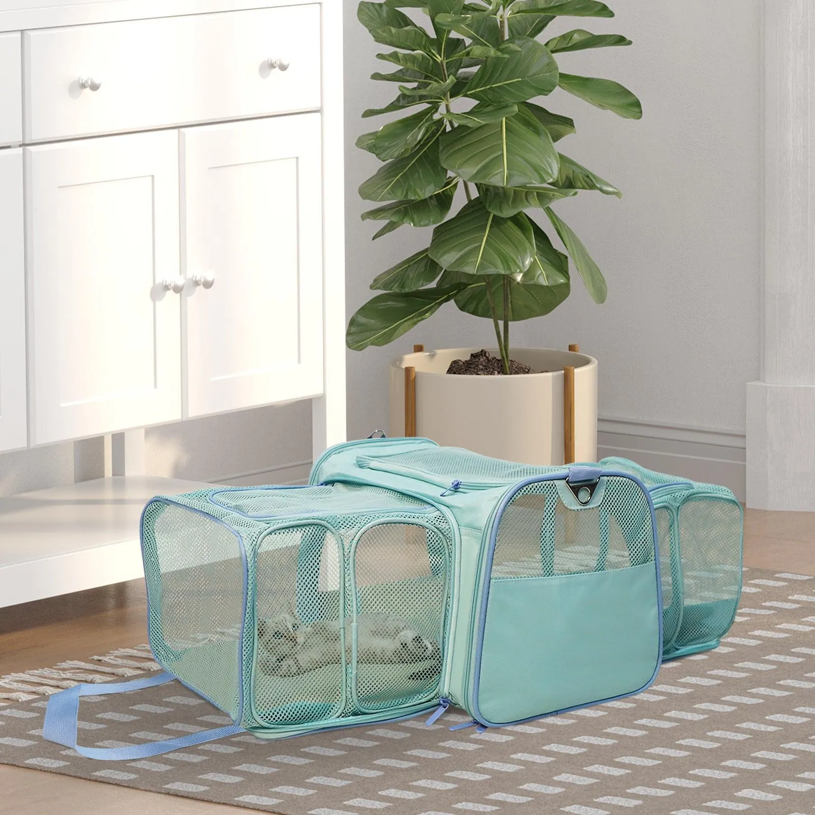 Cupets Double Expandable Airline Approved Soft Sided Pet Carrier, Mint Green