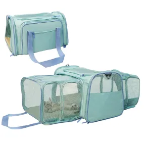 Cupets Double Expandable Airline Approved Soft Sided Pet Carrier, Mint Green