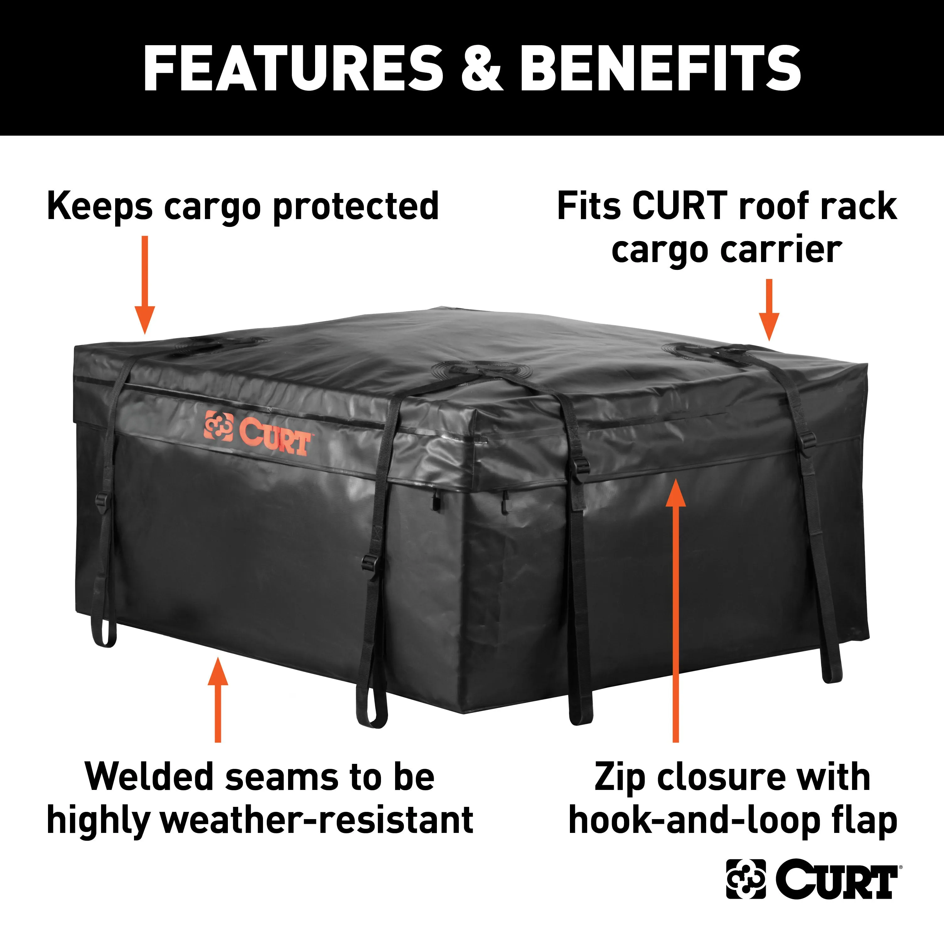 CURT 18220 38in. x 34in. x 18in. Weather-Resistant Vinyl Roof Rack Cargo Bag