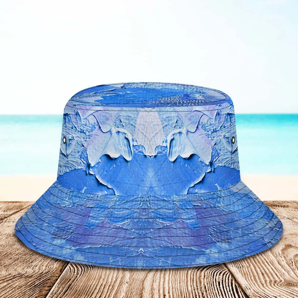 Custom Face Bucket Hat Unisex Personalised Wide Brim Outdoor Summer Hats Gadient Blue Oil Painting Style