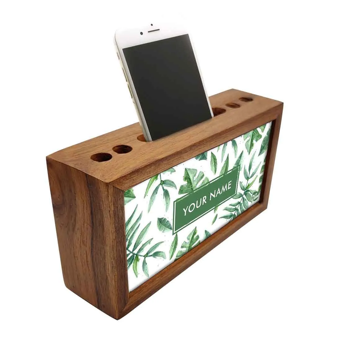 Custom-Made Wood desk top organizer - Tropical Leaves