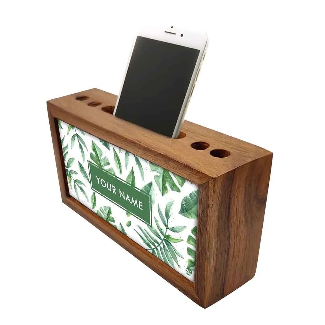 Custom-Made Wood desk top organizer - Tropical Leaves