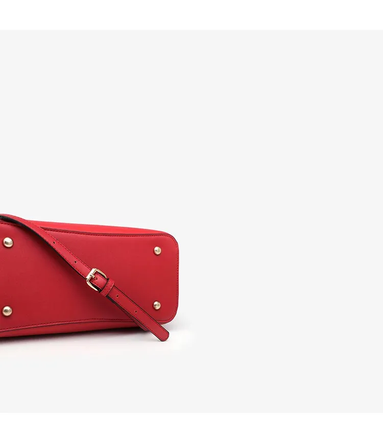 Cute Red Minimalist Solid Color Luxury Genuine Leather Handle Handheld Handbag for Women, Shoulder Bag, Crossbody Bag, Messenger Bag