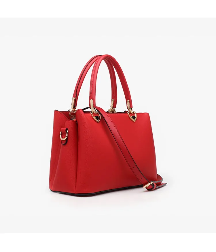 Cute Red Minimalist Solid Color Luxury Genuine Leather Handle Handheld Handbag for Women, Shoulder Bag, Crossbody Bag, Messenger Bag