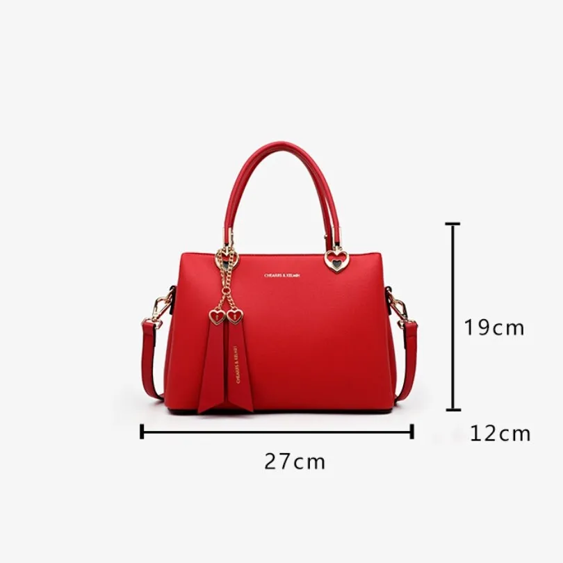 Cute Red Minimalist Solid Color Luxury Genuine Leather Handle Handheld Handbag for Women, Shoulder Bag, Crossbody Bag, Messenger Bag