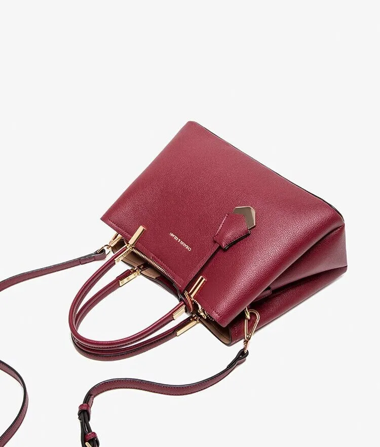 Cute Red Solid Color Plain Minimalist Simple Slick Luxury Genuine Leather Too Handle Handheld Handbag for Women, Shoulder Bag, Crossbody Bag