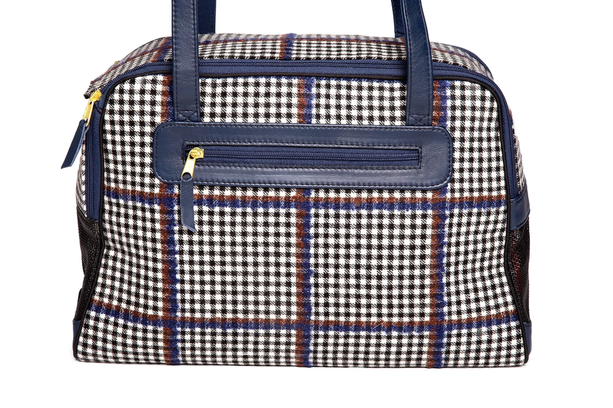 Dog Carrier - Winter - Blue, Brown & Black Wool Plaid Carrier