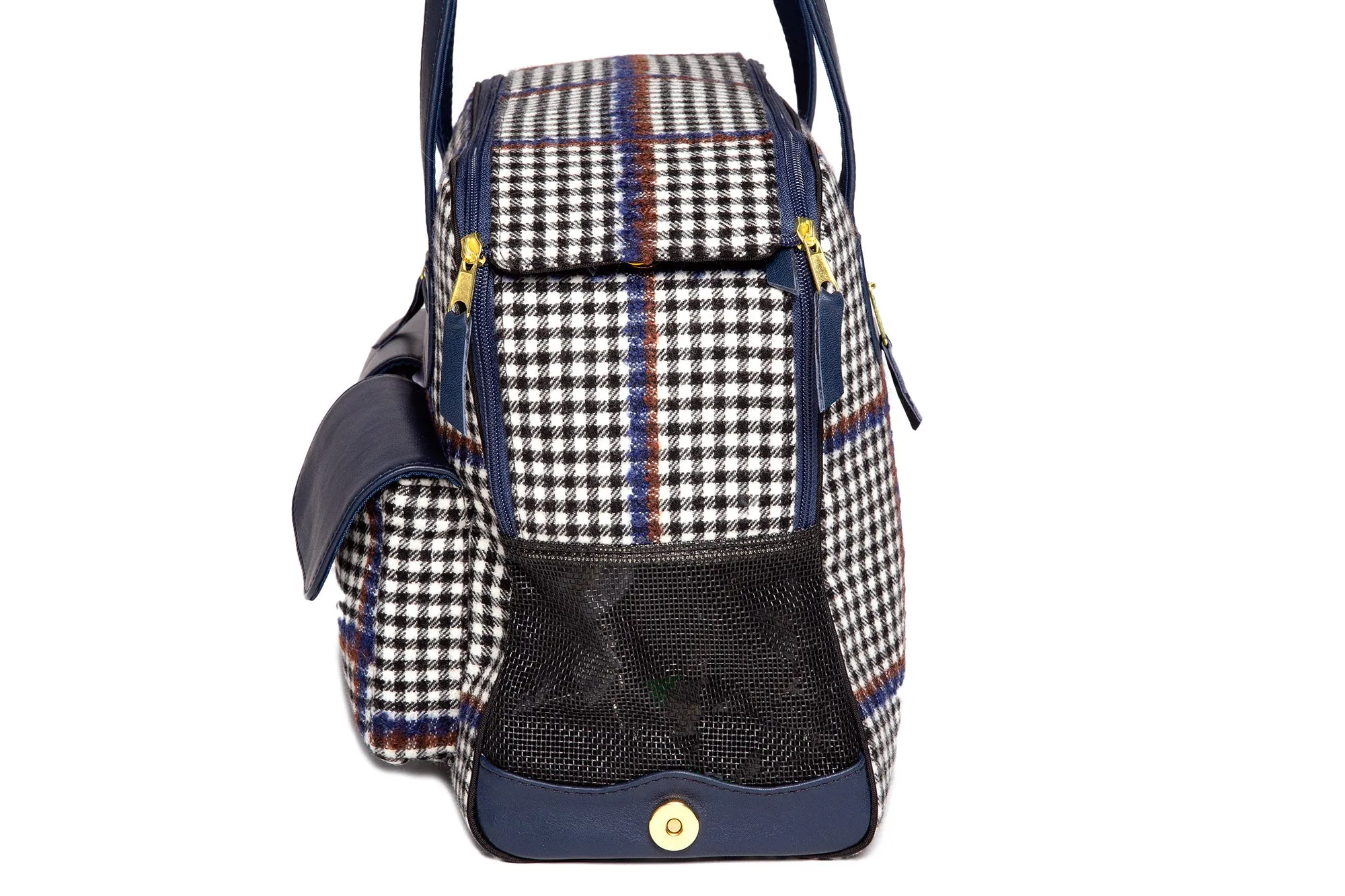 Dog Carrier - Winter - Blue, Brown & Black Wool Plaid Carrier