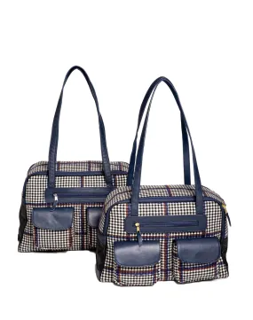 Dog Carrier - Winter - Blue, Brown & Black Wool Plaid Carrier