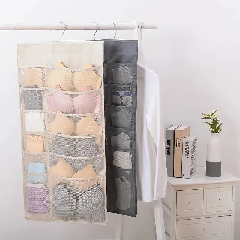 Double Sided Underwear Storage Bag Folding Hanging Bra Clother Organizer Hanger Clothes Organizer for Wardrobe Closet Organizer