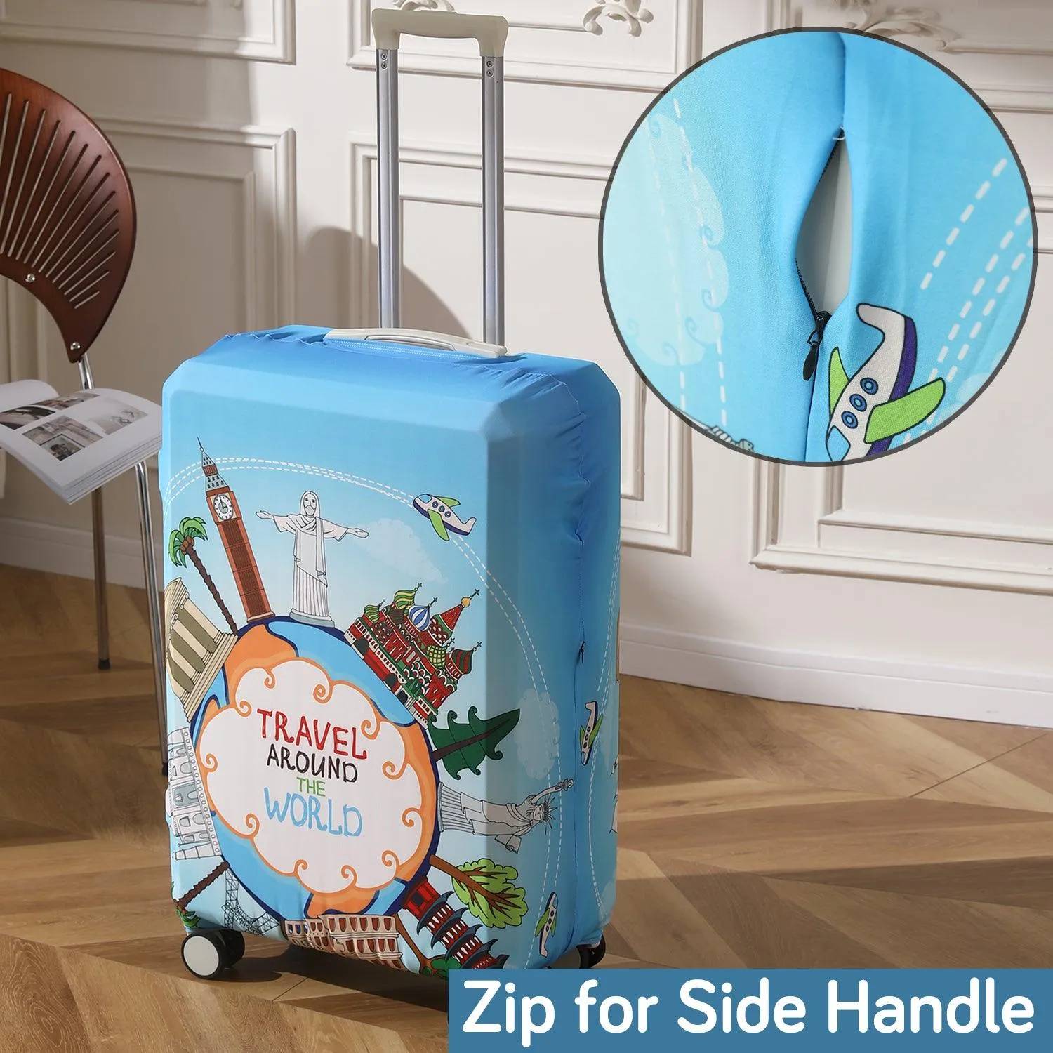 Durable 180 GSM Suitcase Covers s/m/l-Size for Trolley Suitcase, Blue Travel Around The World