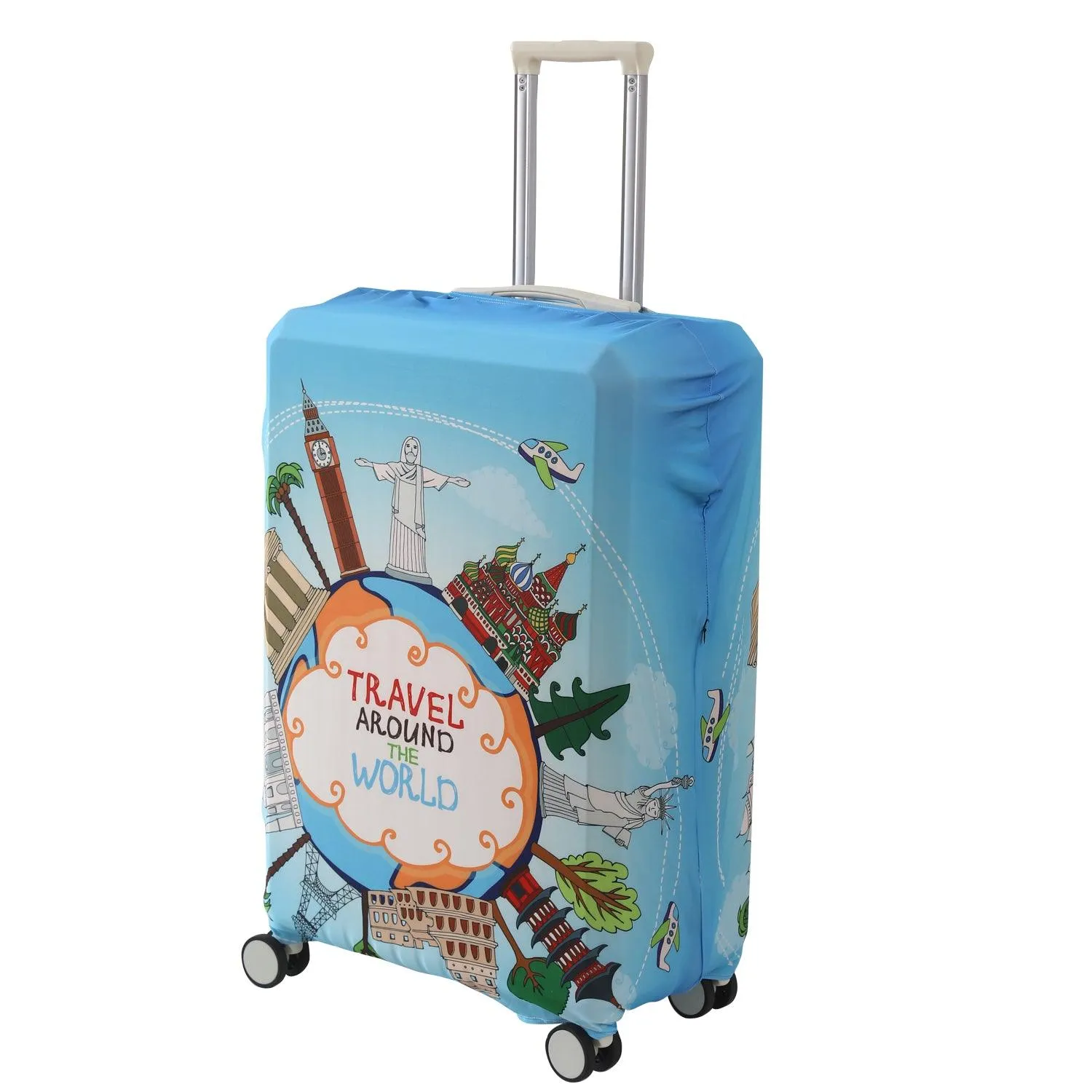 Durable 180 GSM Suitcase Covers s/m/l-Size for Trolley Suitcase, Blue Travel Around The World