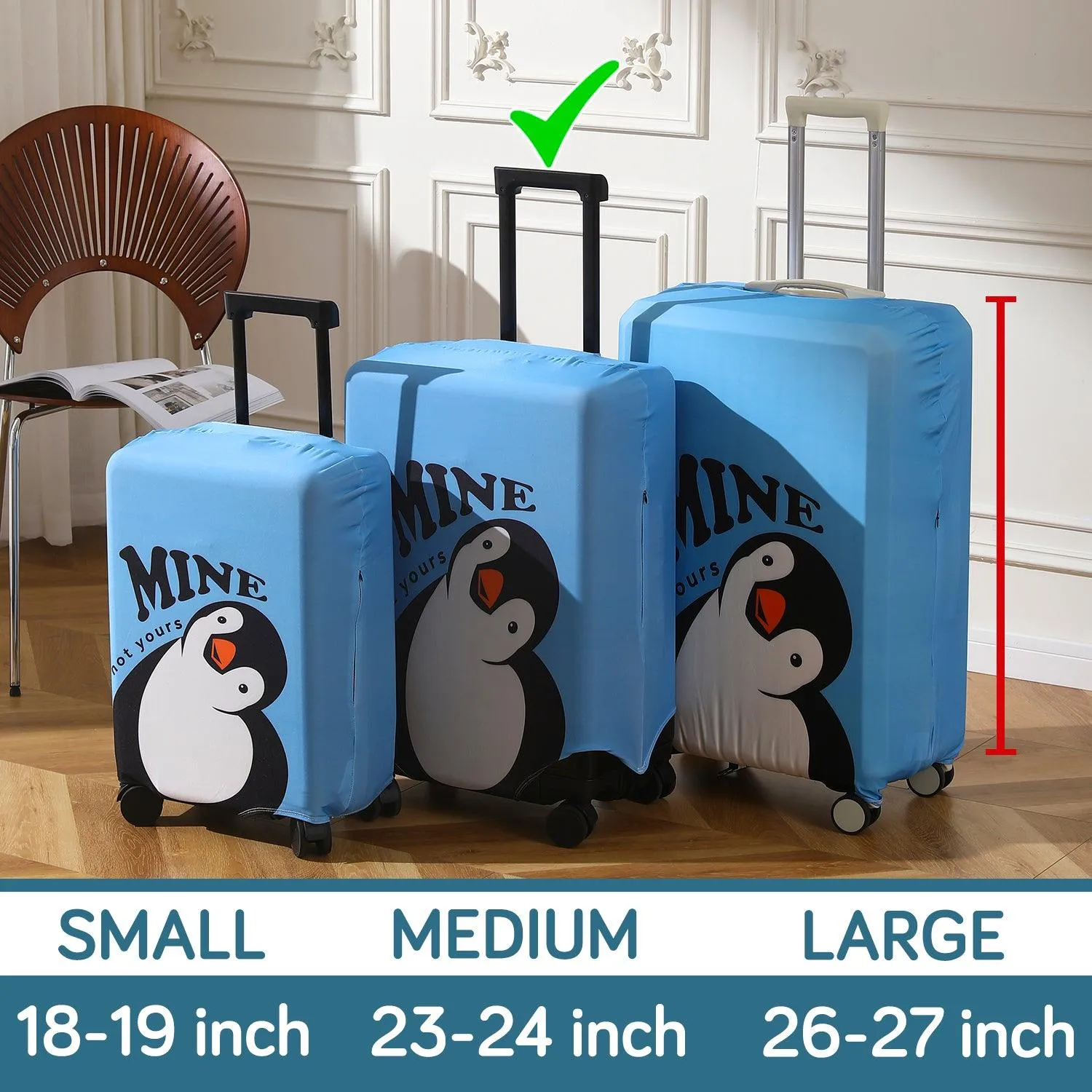 Durable 180 GSM Suitcase Covers S/M/L -Size for Trolley Suitcase, Blue Waddling Penguin