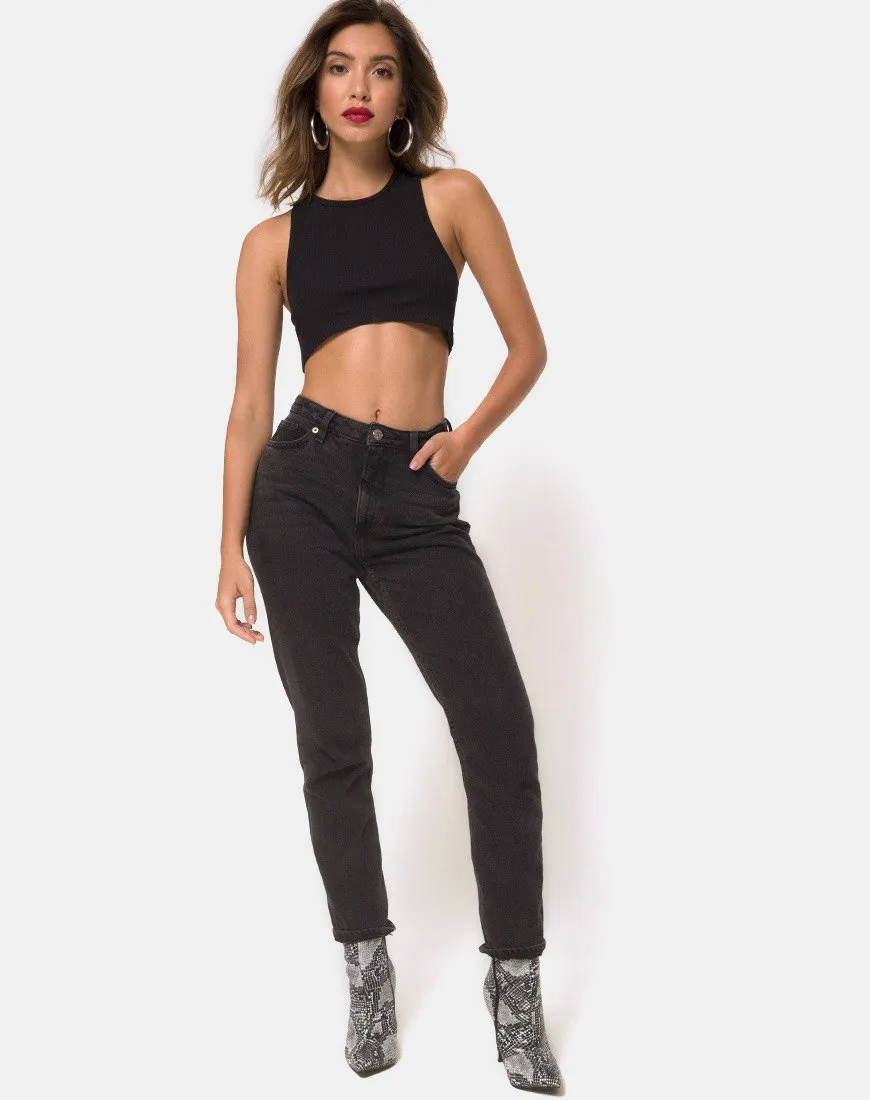 Edina Crop Top in Rib Black