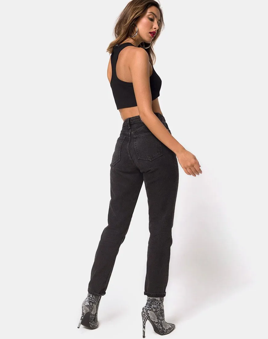 Edina Crop Top in Rib Black