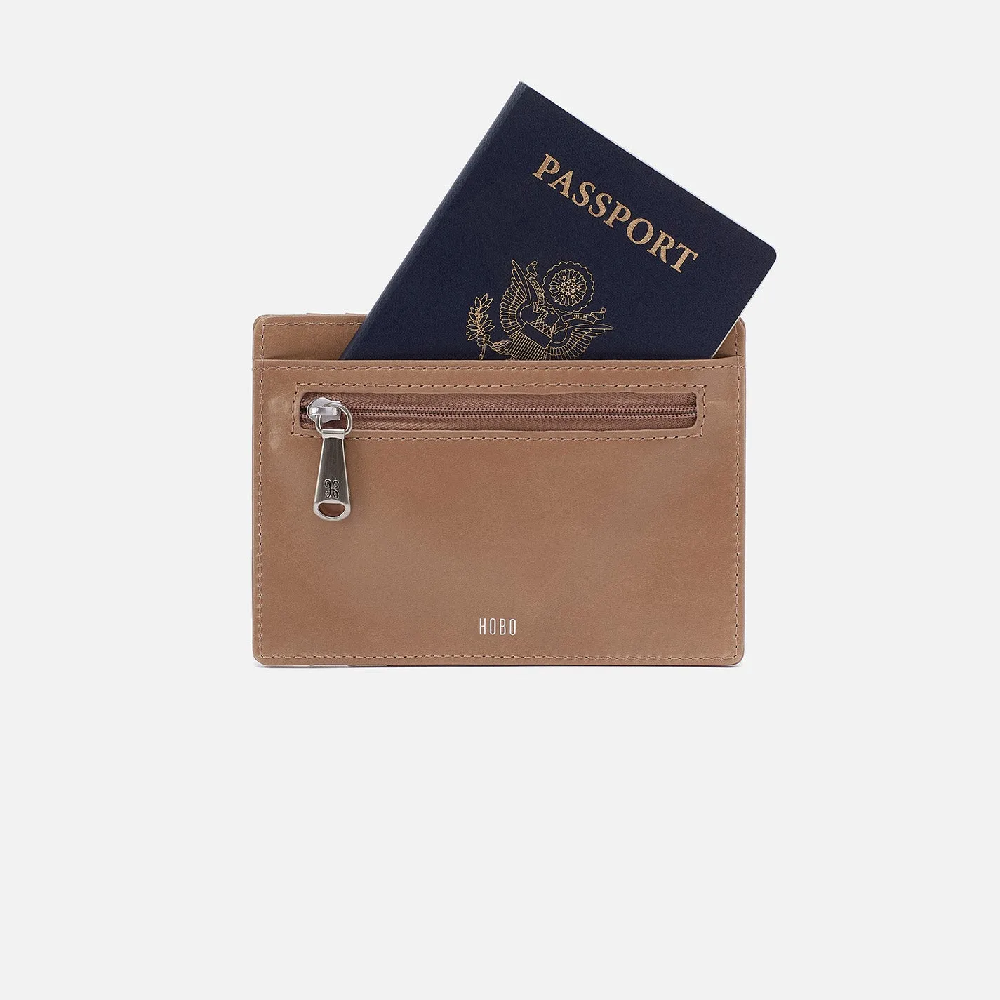 Euro Slide Card Case In Polished Leather - Cashmere