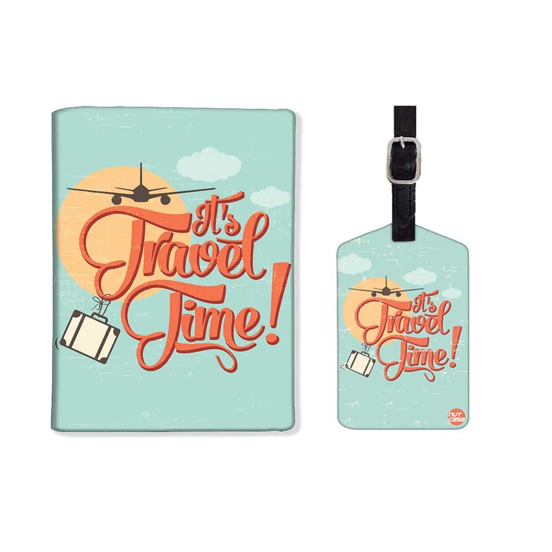 Fancy Passport Holder Travel Case with Single Luggage Tag - It's travel Time!