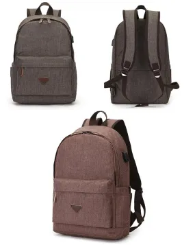 Fashion Casual Business Computer Backpack With USB Charging Port-Brown