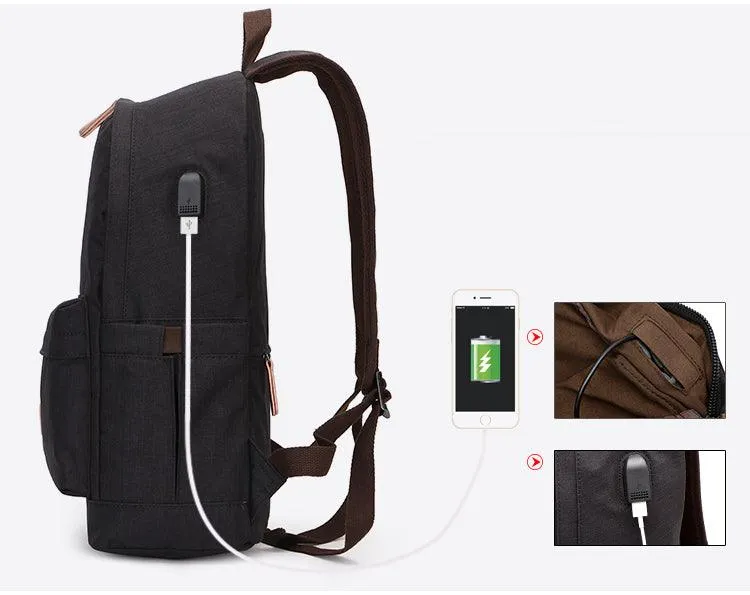 Fashion Casual Business Computer Backpack With USB Charging Port-Brown