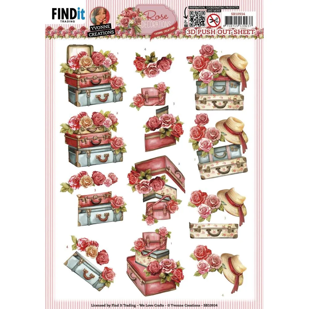 Find It Trading Yvonne Creations Punchout Sheet Rose Suitcase, Rose Decorations