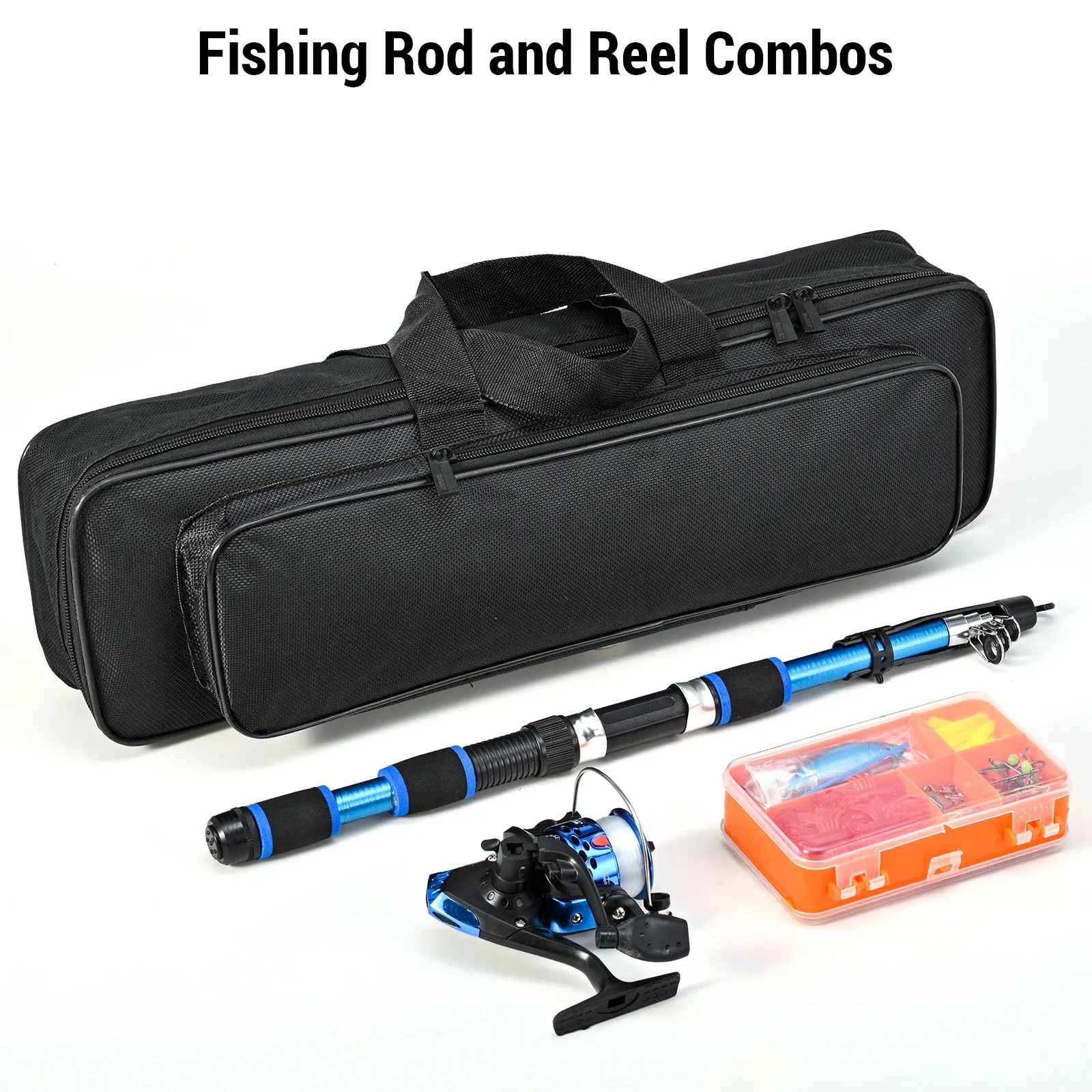 Fishing Rod and Reel Combos Telescopic Fiberglass Fishing Rods Spinning Reels Lures Set with Carry Bag Beads Fishing Spinners