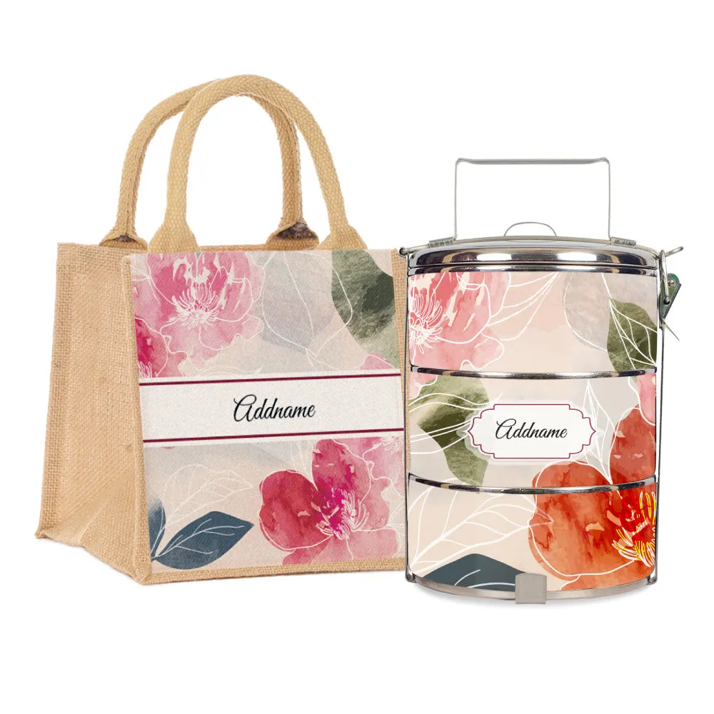 Floral Hues Flora Series 3-Tier Standard Small 12cm Tiffin Carrier [FREE Custom Add Name]