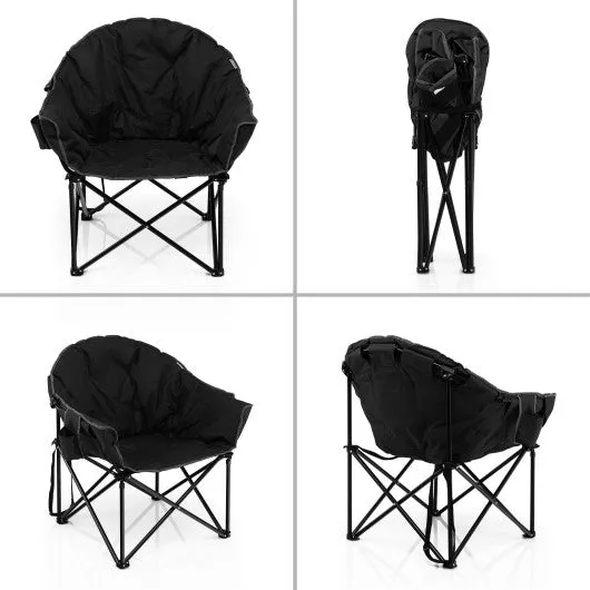 Folding Camping Moon Padded Chair with Carrying Bag-Black