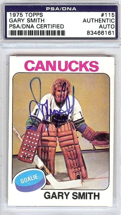 Gary "Suitcase" Smith Autographed 1975 Topps Card #115 Vancouver Canucks PSA/DNA #83466161