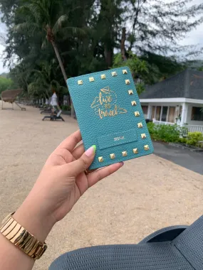 Genuine leather Turquoise Passport Cover With Studs