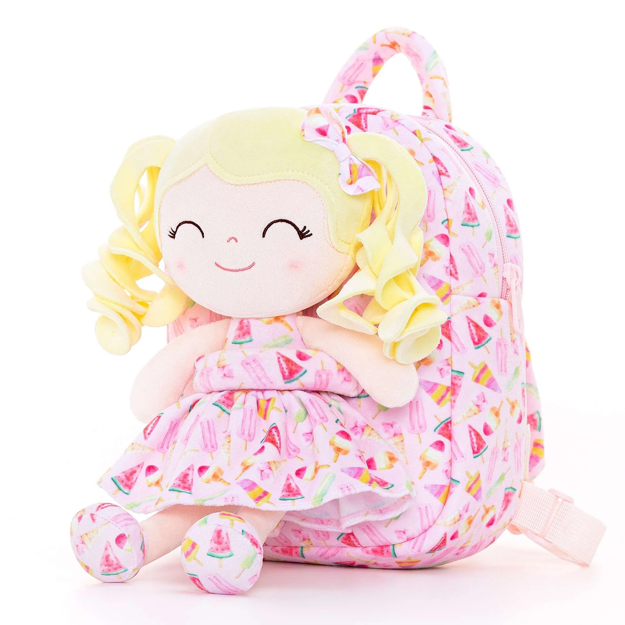 Gloveleya 9-inch Personalized Toddler Backpack Curly Girl Doll Fruit Series Backpack