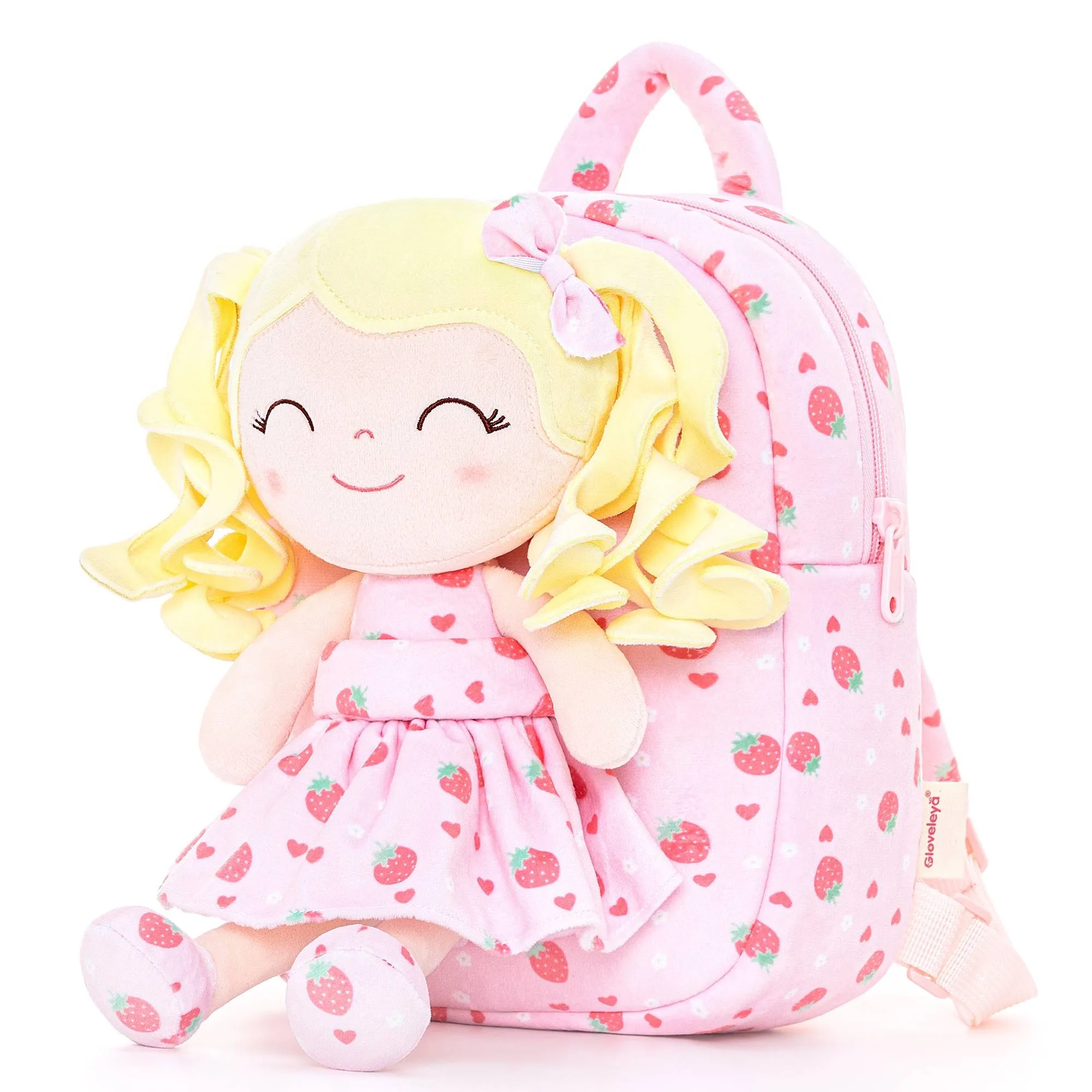 Gloveleya 9-inch Personalized Toddler Backpack Curly Girl Doll Fruit Series Backpack