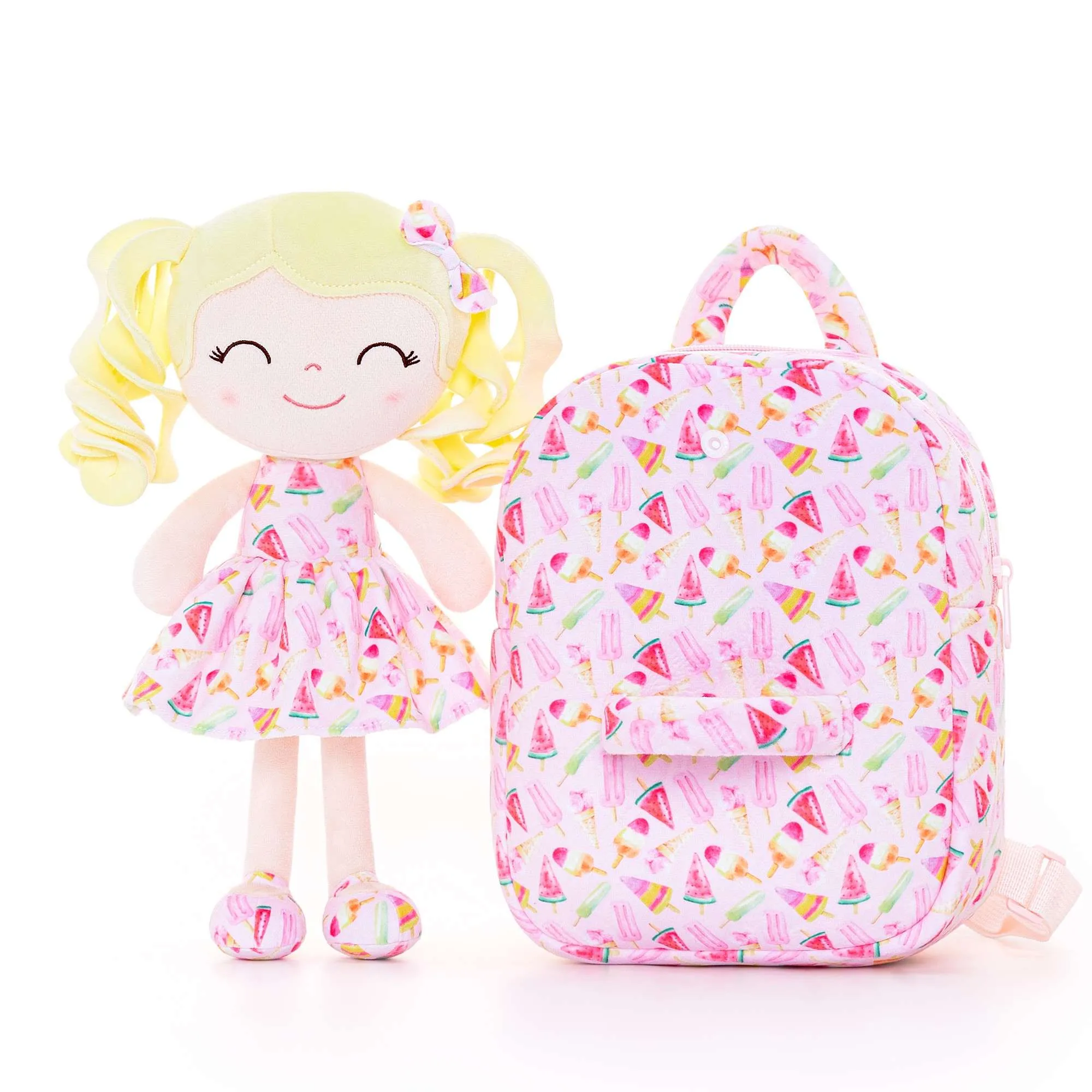 Gloveleya 9-inch Personalized Toddler Backpack Curly Girl Doll Fruit Series Backpack