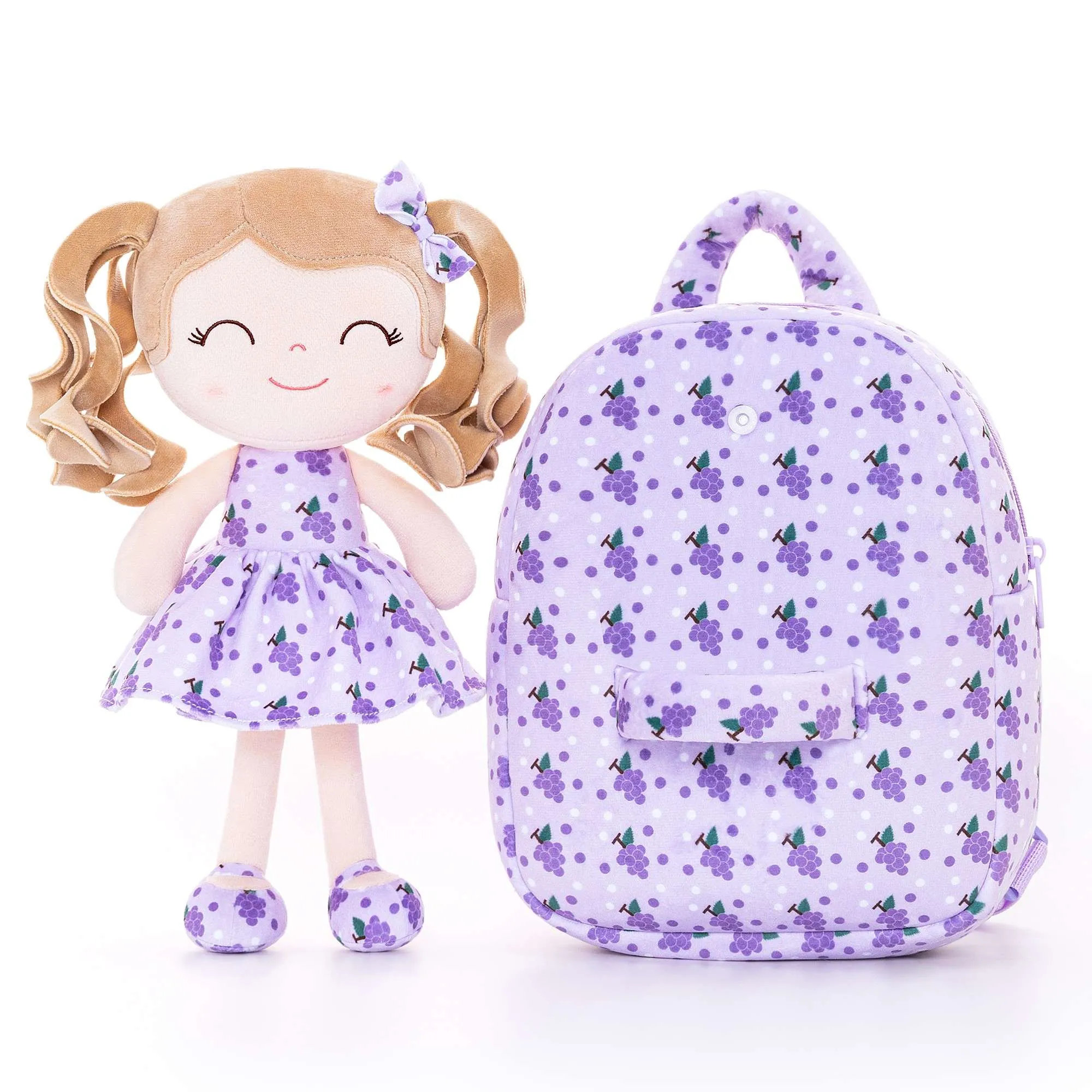 Gloveleya 9-inch Personalized Toddler Backpack Curly Girl Doll Fruit Series Backpack