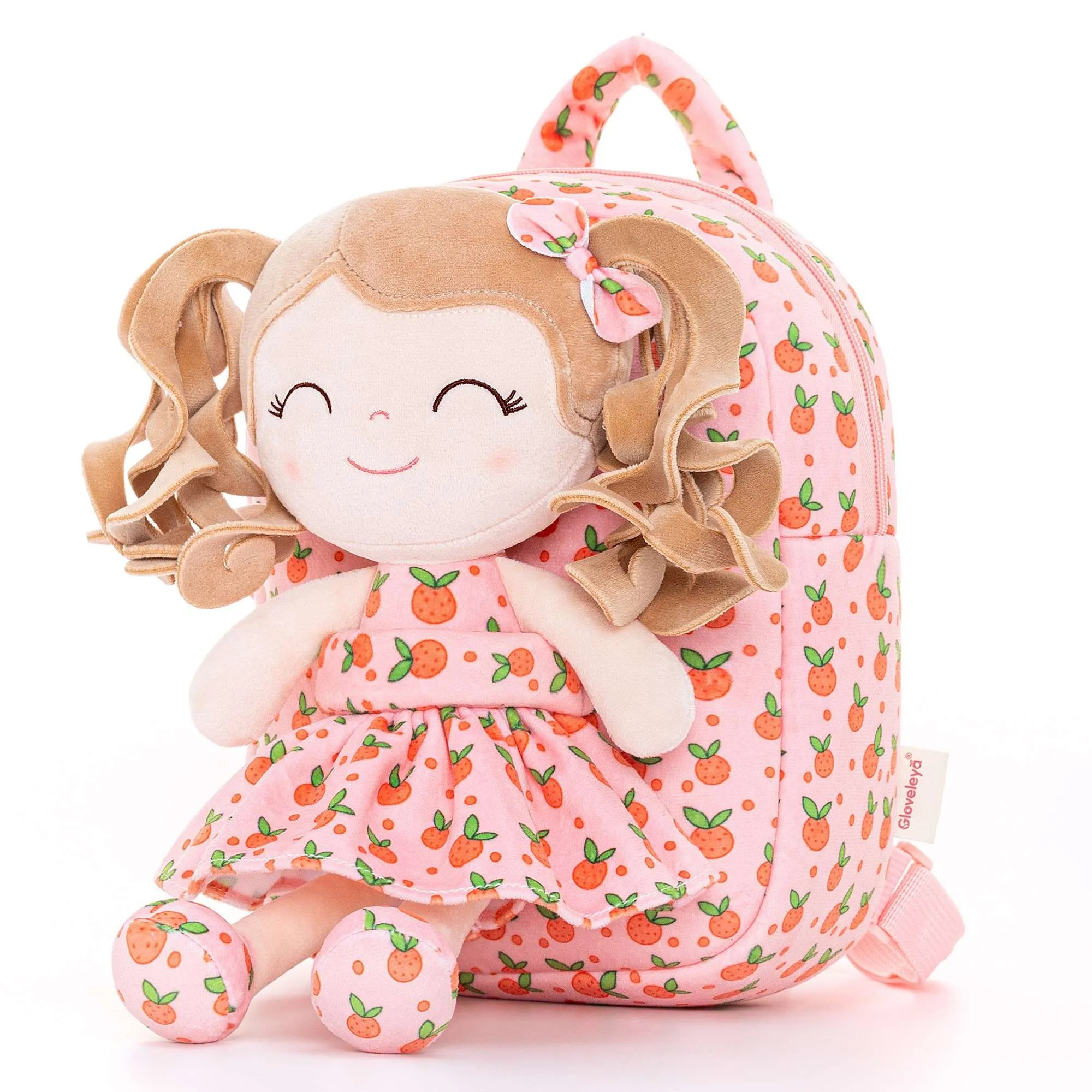 Gloveleya 9-inch Personalized Toddler Backpack Curly Girl Doll Fruit Series Backpack