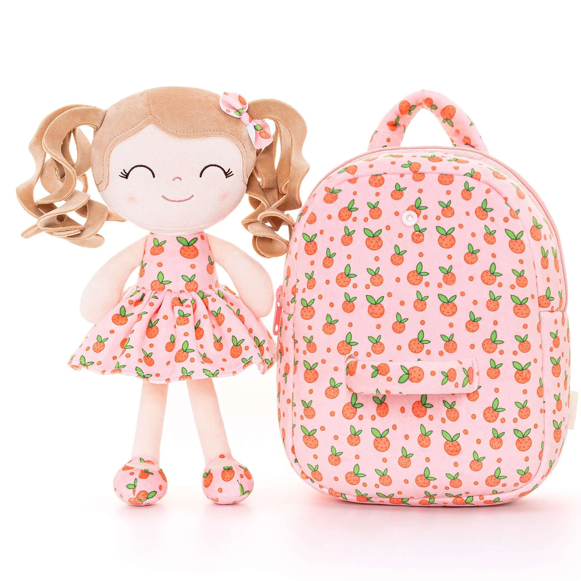 Gloveleya 9-inch Personalized Toddler Backpack Curly Girl Doll Fruit Series Backpack