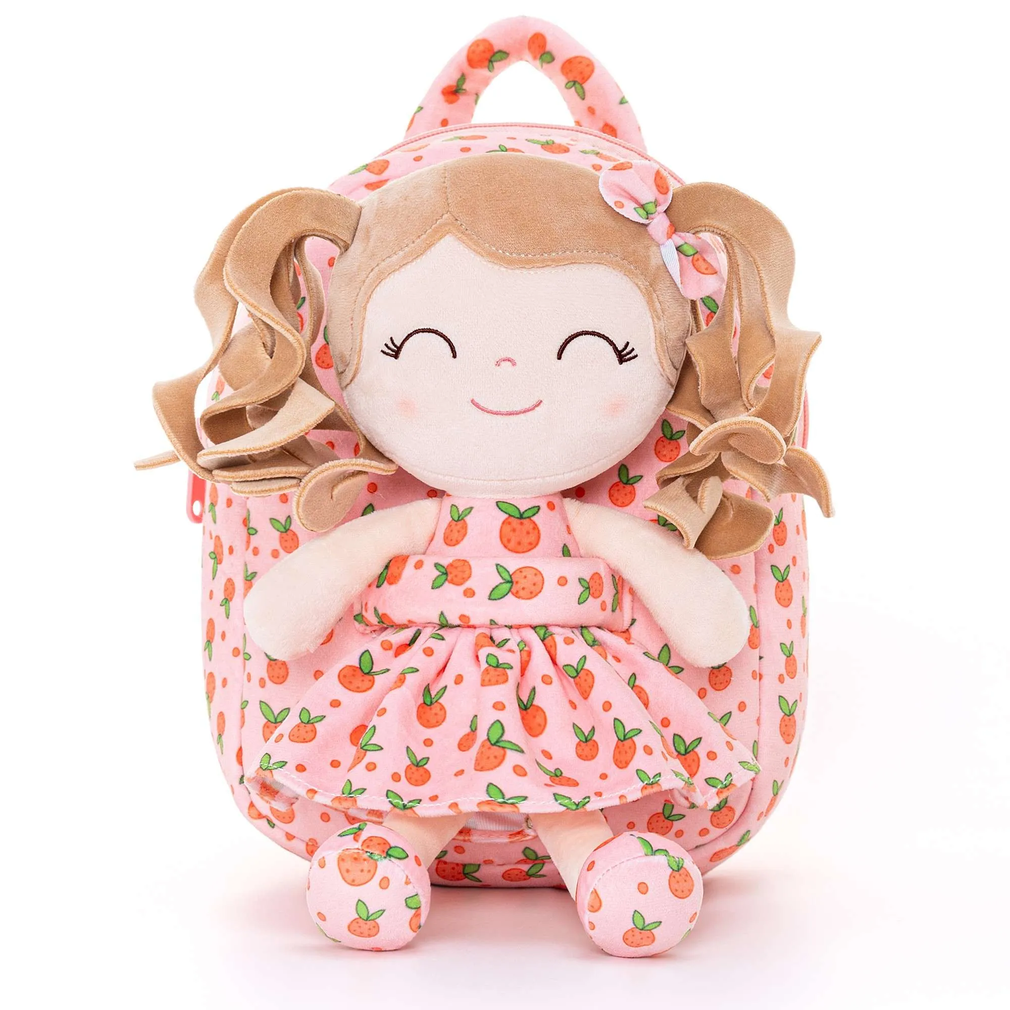 Gloveleya 9-inch Personalized Toddler Backpack Curly Girl Doll Fruit Series Backpack