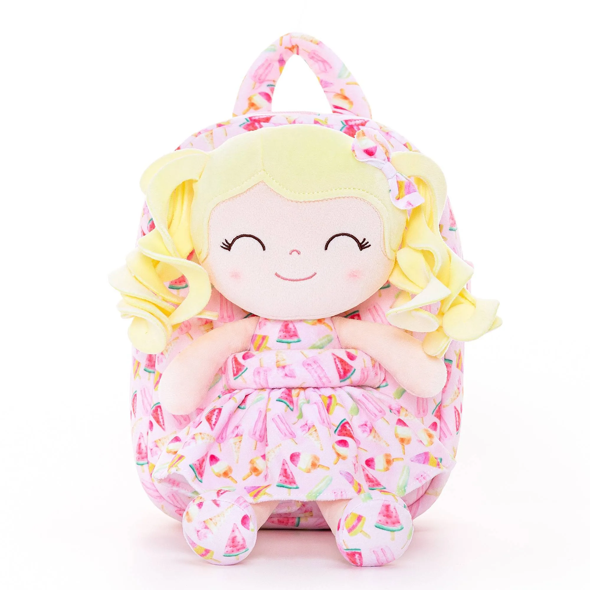 Gloveleya 9-inch Personalized Toddler Backpack Curly Girl Doll Fruit Series Backpack