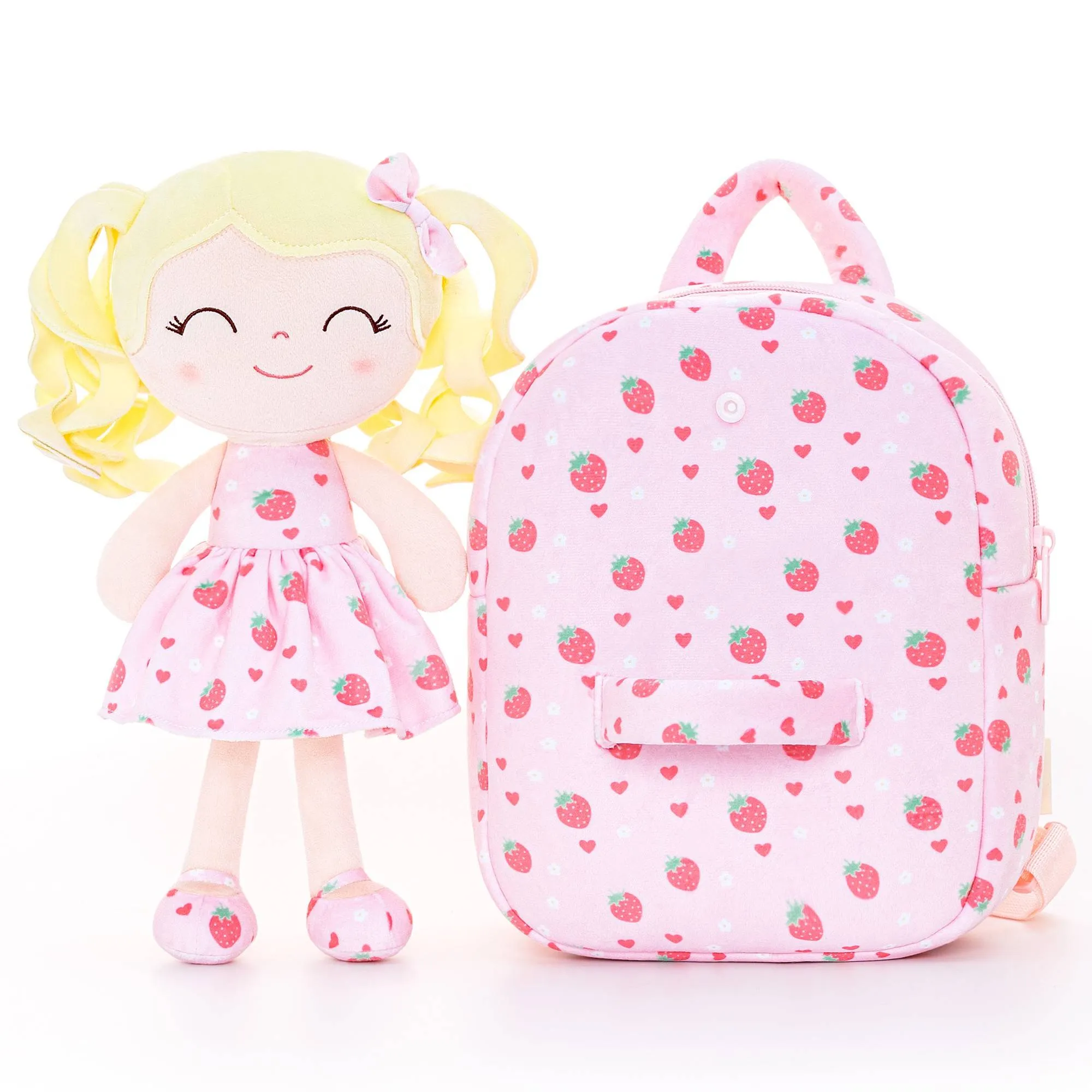 Gloveleya 9-inch Personalized Toddler Backpack Curly Girl Doll Fruit Series Backpack