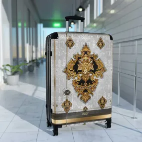 Gold Medallion Suitcase 3 Sizes Carry-on Suitcase Baroque Luggage White Hard Shell Suitcase with Wheels  | XTQ1003B