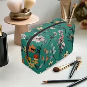 Green Floral Boxy Makeup Bag