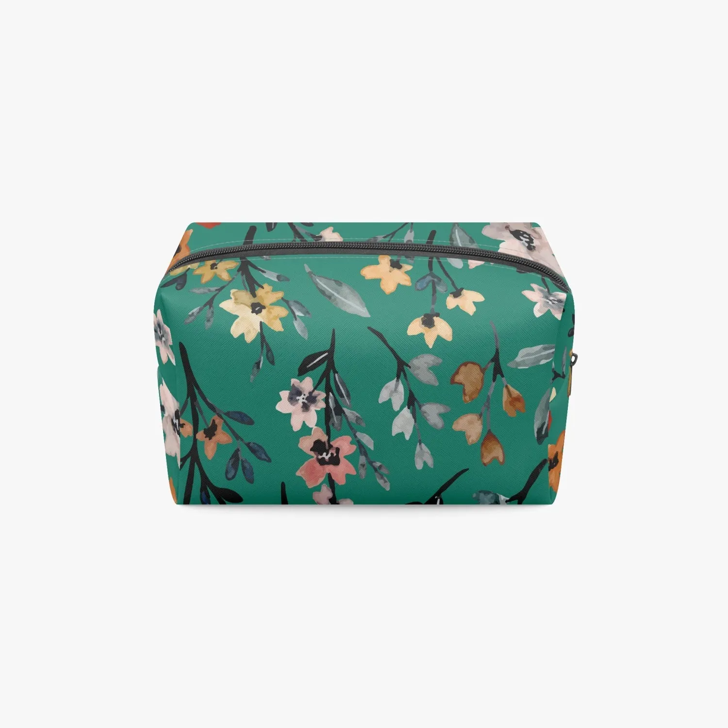 Green Floral Boxy Makeup Bag