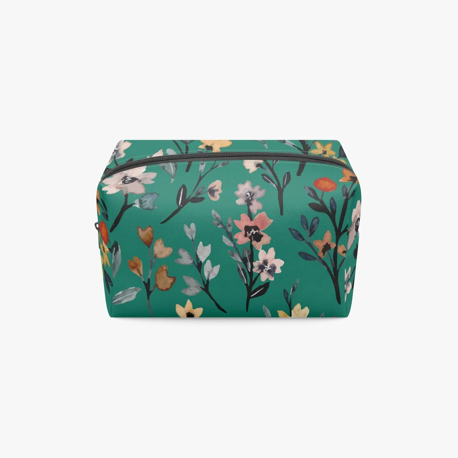 Green Floral Boxy Makeup Bag