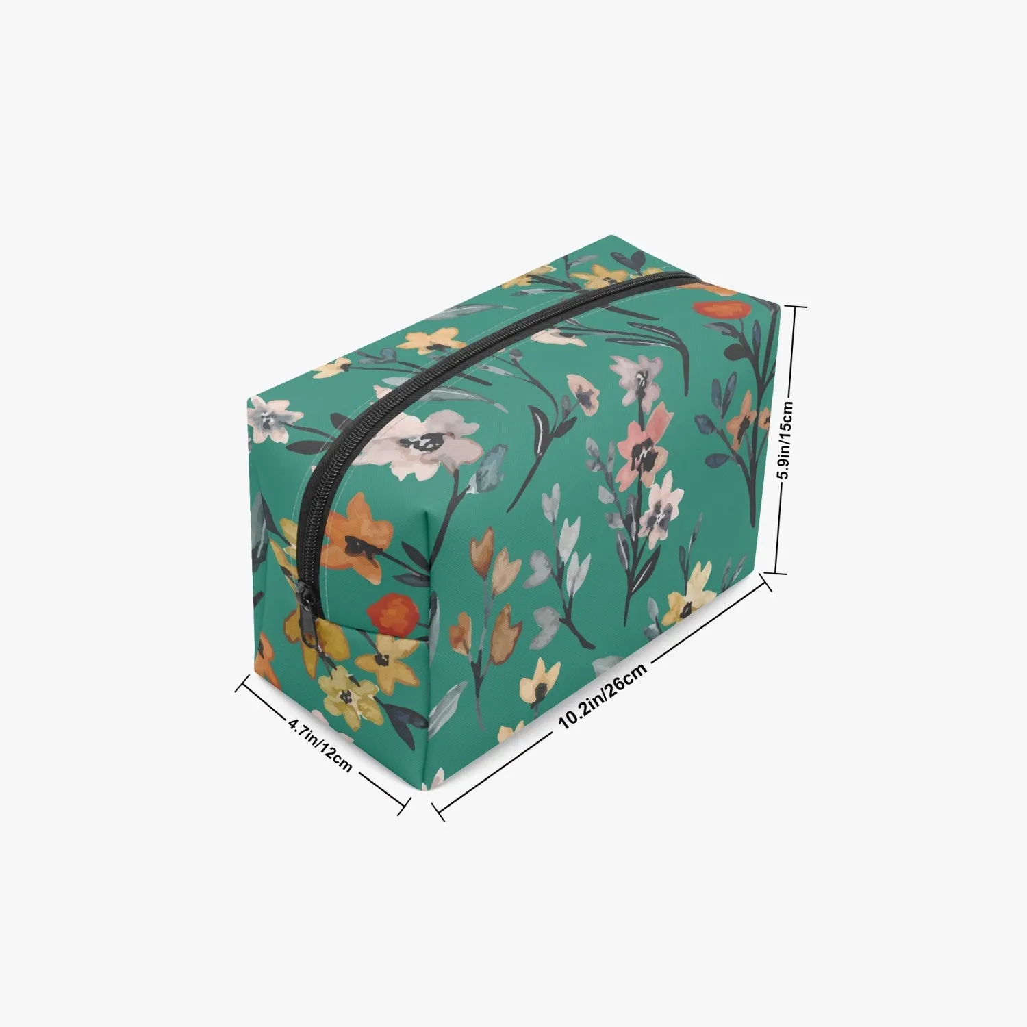 Green Floral Boxy Makeup Bag