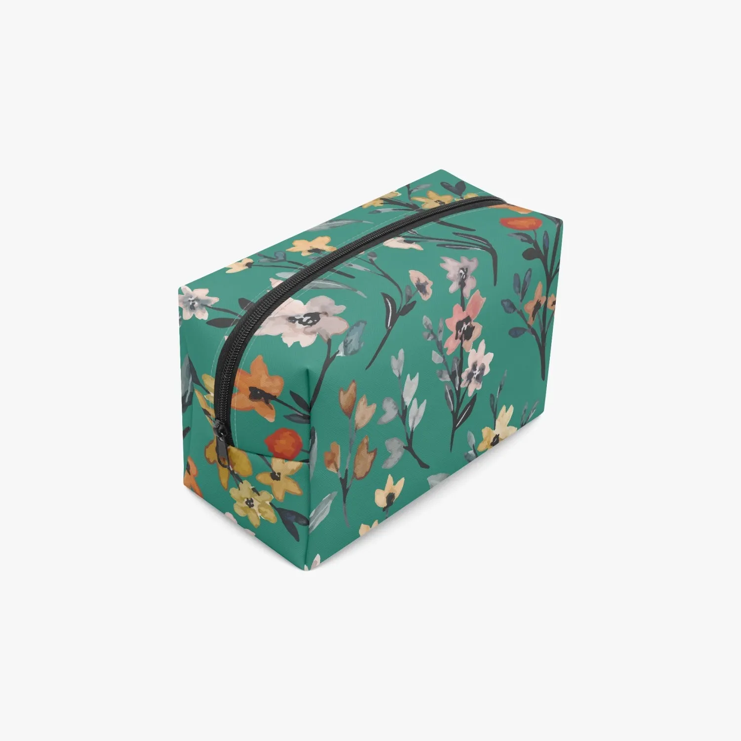 Green Floral Boxy Makeup Bag