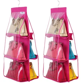 Heart Home Multiuses PVC Double Sided Hanging Organizer For Bedroom, Living Room Pack Of 2 (Pink) 52HH3995