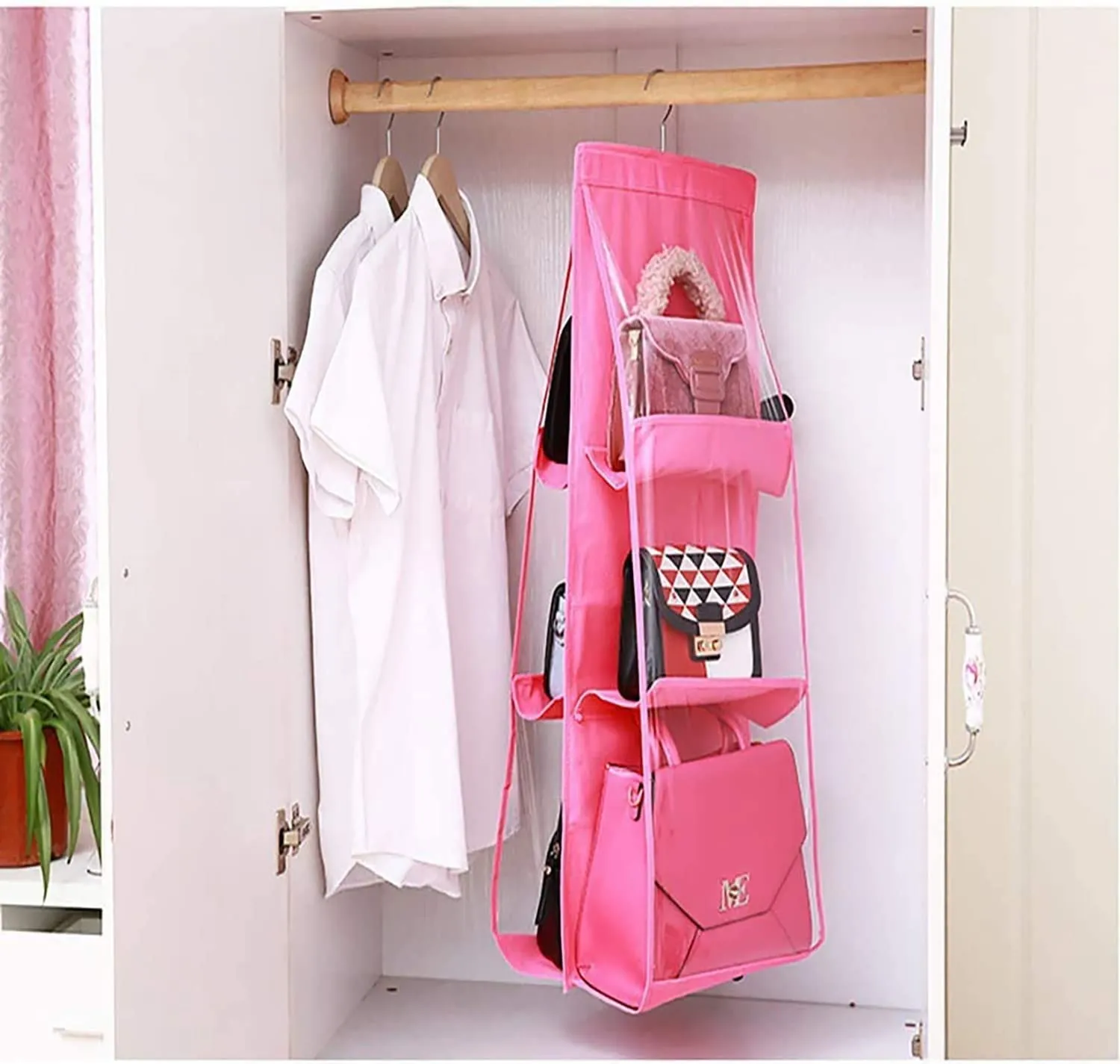 Heart Home Multiuses PVC Double Sided Hanging Organizer For Bedroom, Living Room Pack Of 2 (Pink) 52HH3995