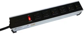 Heavy Duty Power Bar, 16.5", Straight plug, IEC 6-Outlet, 120VAC, 15A, 6' Cord