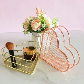 Iron Storage Basket Desktop Heart-shaped Rose Gold Finishing Creative