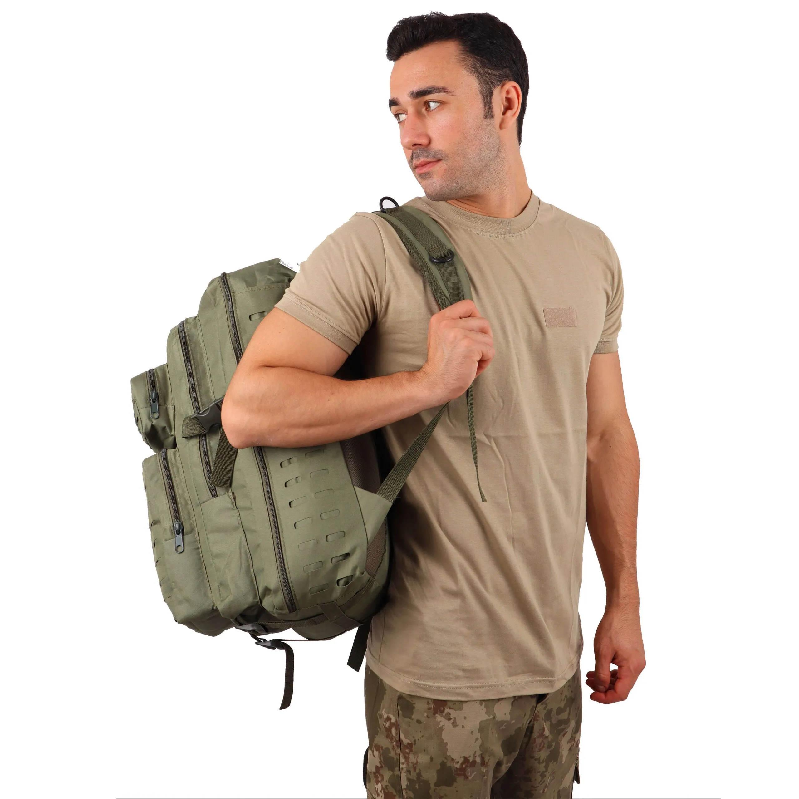 Khaki Laser Cut Outdoor Bag - 45 Liter Bag