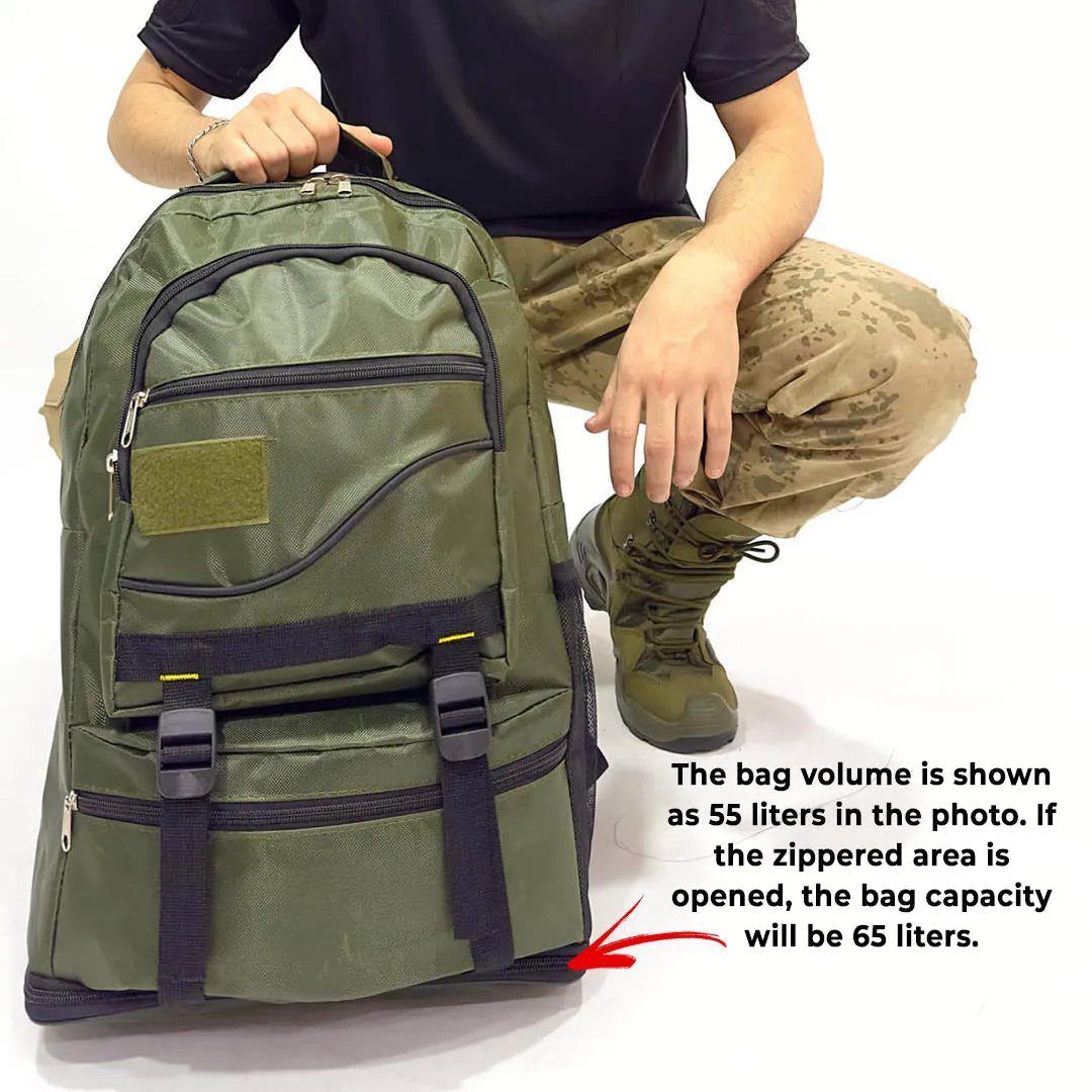 Khaki Volume Expandable Mountaineer Camper Backpack - 55 10 Liter Bag